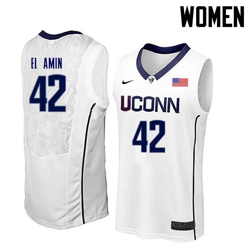 Women Uconn Huskies #42 Khalid El-Amin College Basketball Jerseys-White - Click Image to Close